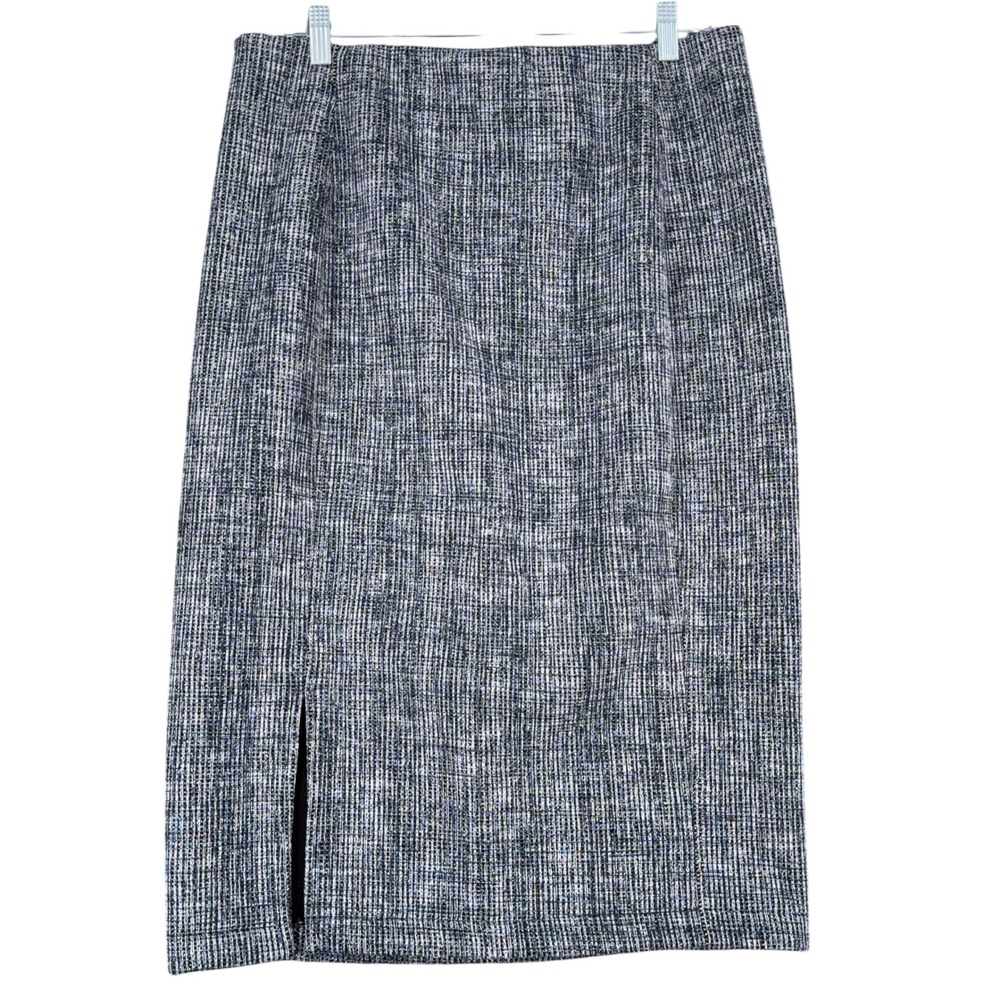 Halogen Tweed Pencil Skirt Side Slit Women Size 1 Black White Blue